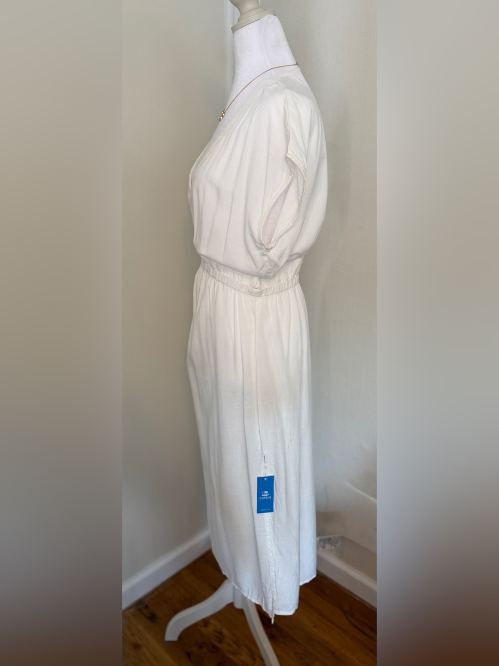 CUPSHE White Linen Blend MIDI Dress Smocked Waist Size M NWT - Picture 4 of 6